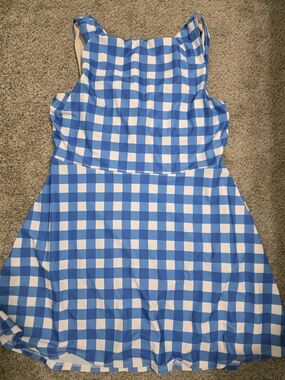 Blue and White Gingham Lime Ricki Swim Dress